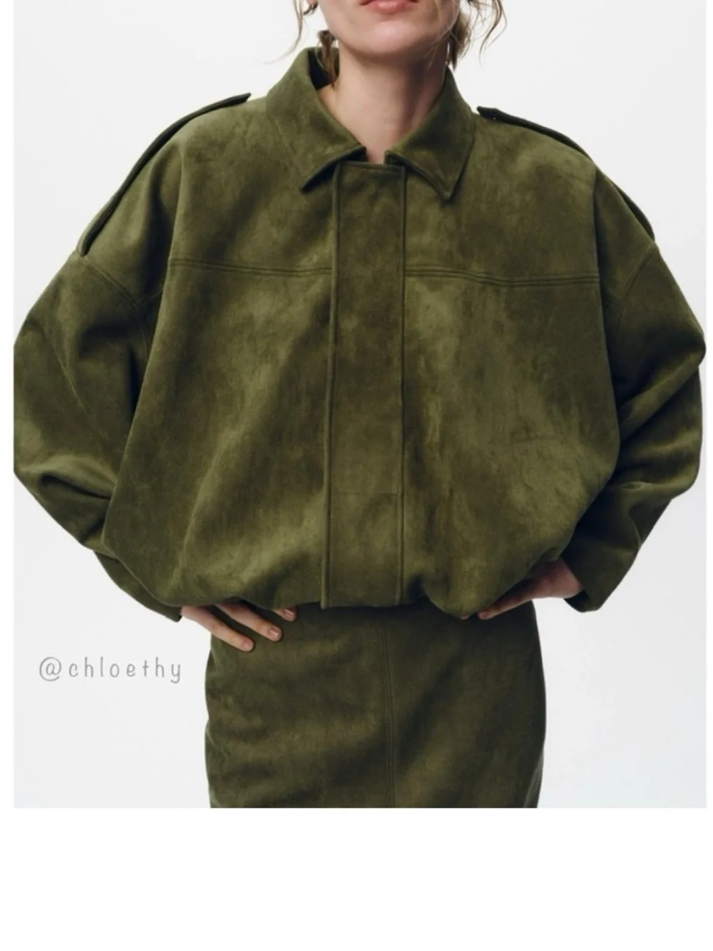 Zara Olive Green faux Suede bomber Jacket - Picture 3 of 10